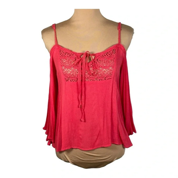 Fashion On Earth Coral‎ Pink Cold Shoulder Top Medium - Picture 1 of 8